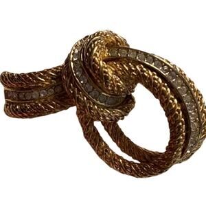 Christian Dior Gold-Tone Twisted Rope Knot Brooch Pin Rhinestones Signed